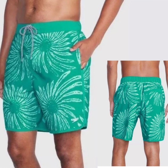 Speedo Men's 7" Floral Print E-board Shorts - Green Large - Picture 1 of 10